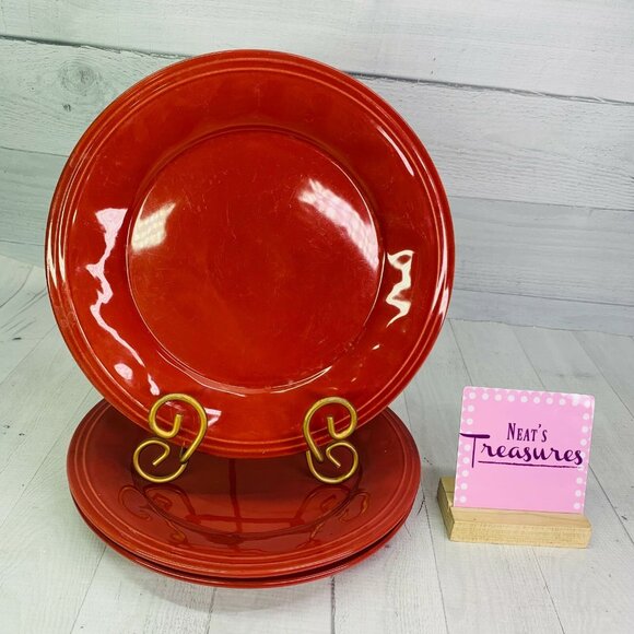 Rachael Ray CUCINA H016Y Cranberry Red HandPainted Stoneware Dinner Plates Set 3 - Picture 1 of 9